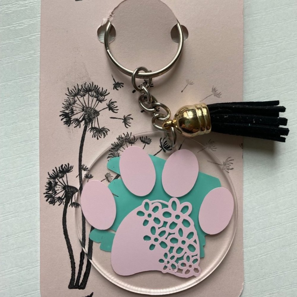 Floral Paw Print Keychain